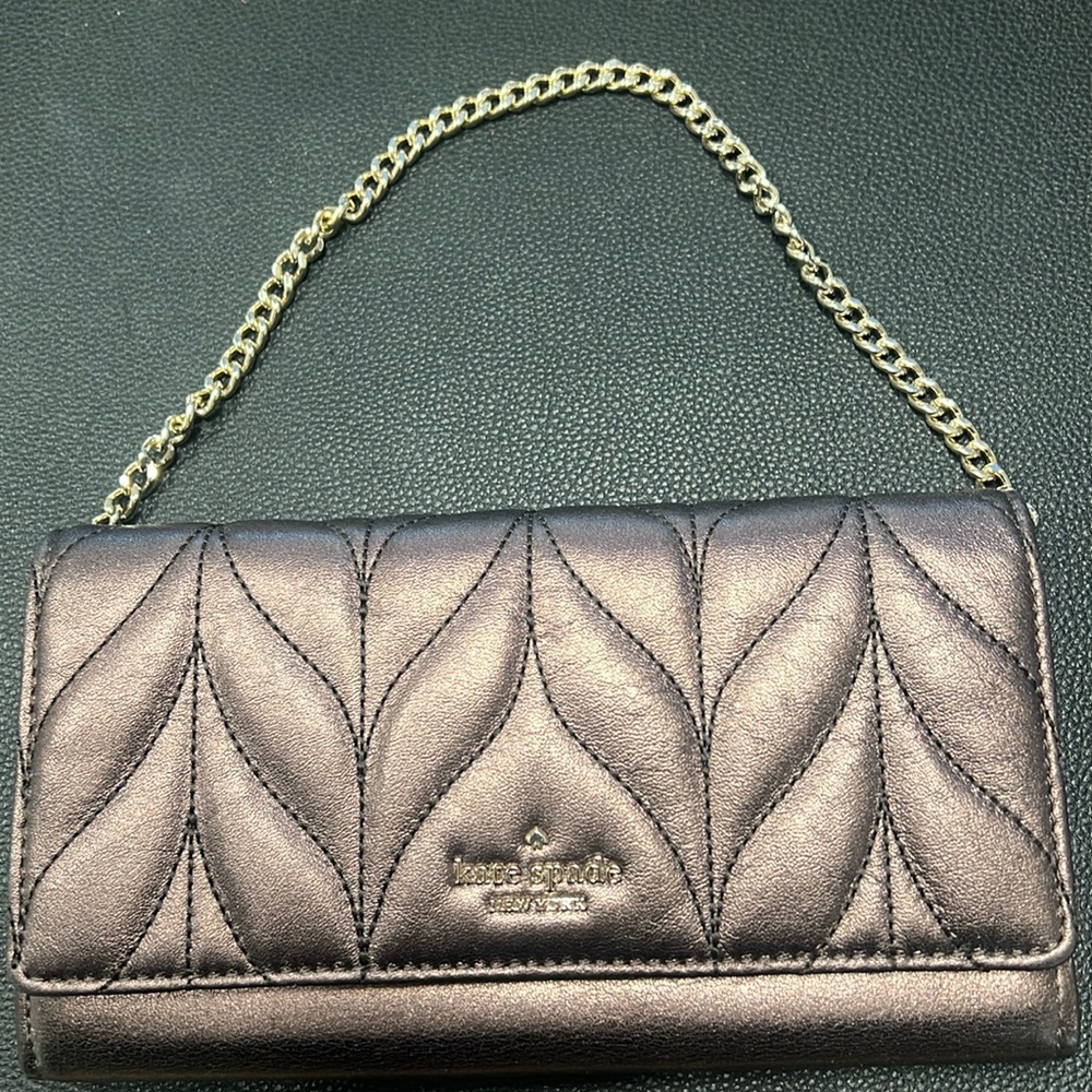 Kate Spade wallet clutch purse - metallic bronze color with gold chain.